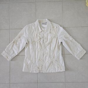 Vintage Bleu Bayou Women's Size S Ivory Embroidered Floral Jacket